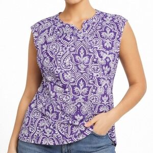 Chaps Sleeveless Top Womens 1X Purple Paisley Cottagecore Resort Boho Artsy New